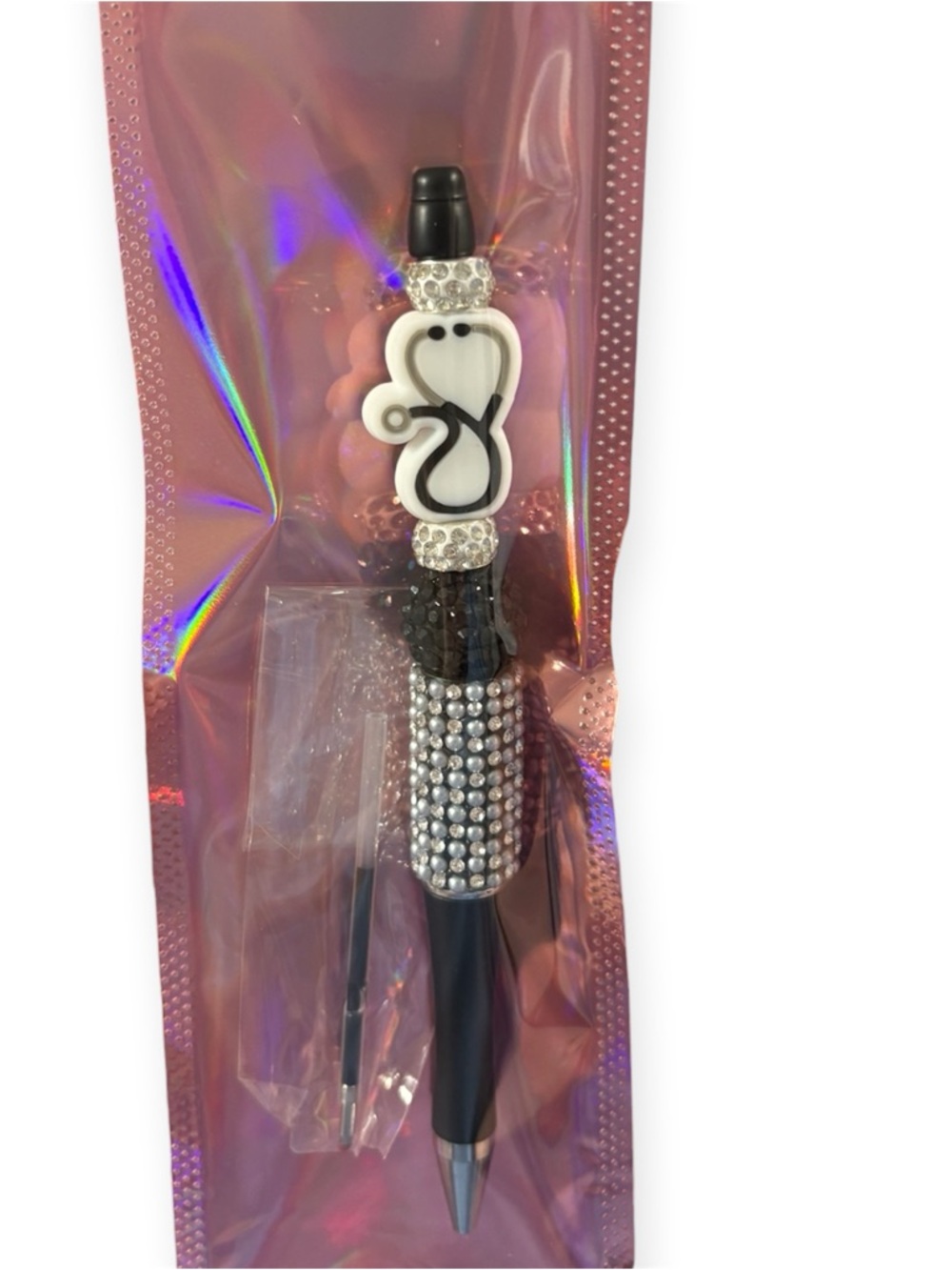 Stethoscope Topper Beaded Pen in Black - Picture 2 of 2